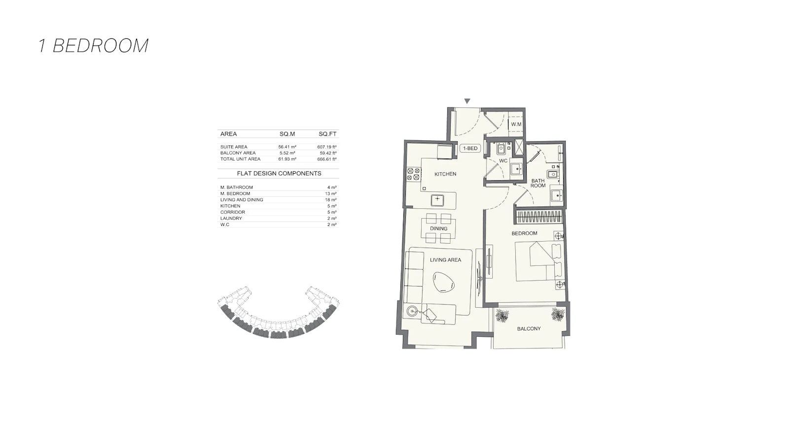Binghatti Wraith — 1 Bedroom Residence — plan 1
